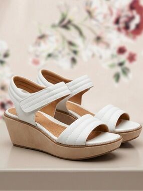 Clark’s Women's White Wedge Sandals by